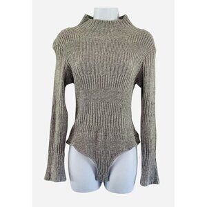 Naked Wardrobe Angora Blend Gray Long Sleeve Ribbed Turtleneck Bodysuit Small